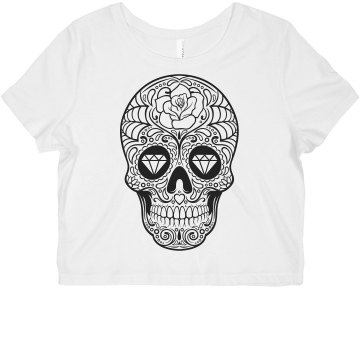 Sugar Skull Misses Bella Flowy Boxy Lightweight Crop Tee