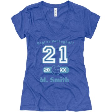 Eagles Volleyball Junior Fit Bella 1x1 Rib V-Neck Tee