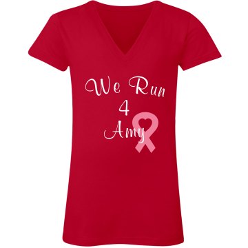 Breact Cancer Run Tee Junior Fit Bella Sheer Longer Length Rib V-Neck Tee 