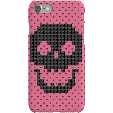 Pink Hearts And Skull Plastic iPhone 5 Case White 