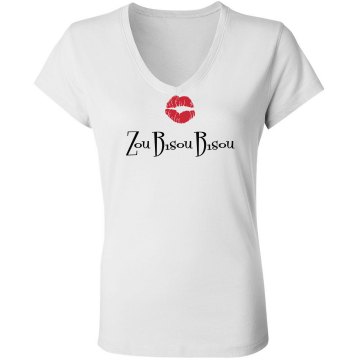 Zou Bisou Bisou Kiss Tee Junior Fit Bella Sheer Longer Length Rib V-Neck Tee 