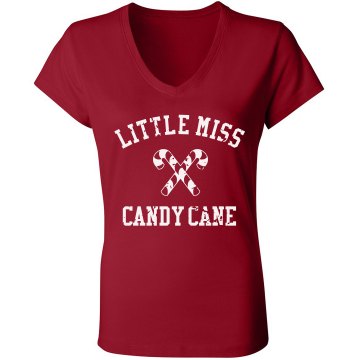 Little Miss Candy Cane Junior Fit Bella Sheer Longer Length Rib V-Neck Tee 