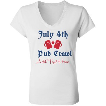 July 4th Pub Crawl Junior Fit Bella Sheer Longer Length Rib V-Neck Tee 