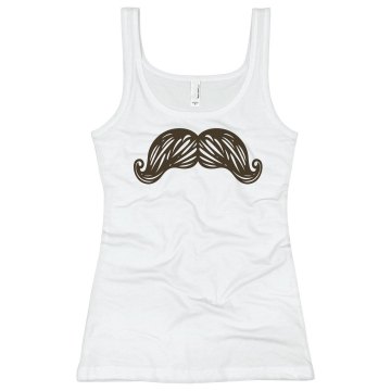 Brown Mustache Tank Junior Fit Bella Sheer Longer Length Rib Tank Top