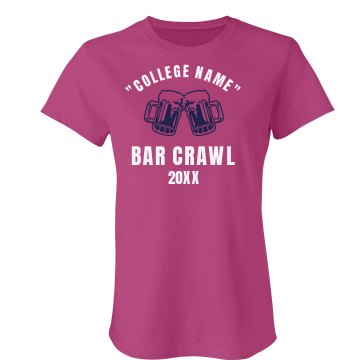 College Bar Crawl Junior Fit Bella Sheer Longer Length Rib Tee