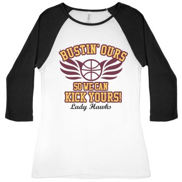 Lady Baskteball Fan Junior Fit Bella 1x1 Rib 3/4 Sleeve Raglan Tee