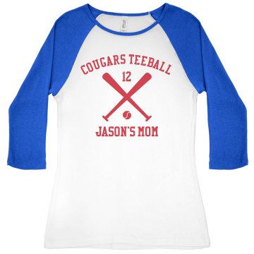 Teeball Mom Junior Fit Bella 1x1 Rib 3/4 Sleeve Raglan Tee