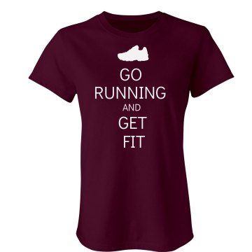 Keep Calm Go Running Junior Fit Bella Crewneck Jersey Tee