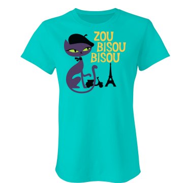Playful Parisian Kittie Junior Fit Bella Crewneck Jersey Tee