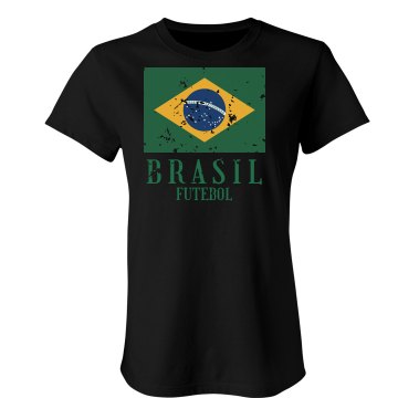 Brazil Soccer Distress Junior Fit Bella Crewneck Jersey Tee