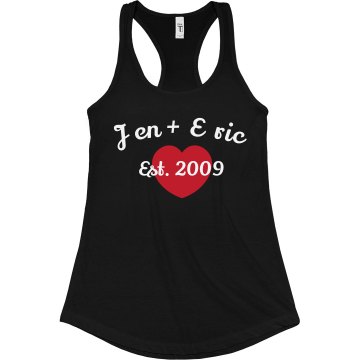 Jen + Eric 4 Ever! Junior Fit Bella Sheer Longer Length Rib Racerback Tank Top