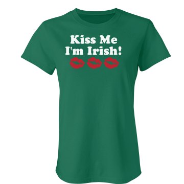 Kiss Me I'm Irish Green Junior Fit Bella Crewneck Jersey Tee