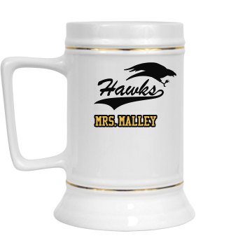 Hawks Teacher Mug 28oz Gold Trim Ceramic Stein