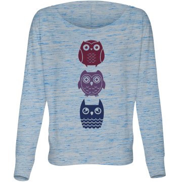 Three Owls On Flowy Misses Bella Flowy Lightweight Relaxed Dolman Tee