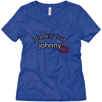 I Freakin' Love Johnny Misses Relaxed Fit Anvil V-Neck Tee