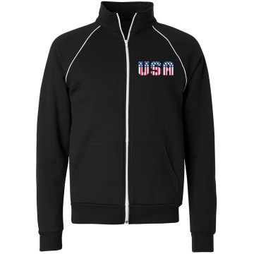 USA Red, White & Blue Unisex Canvas Fleece Full Zip Track Jacket