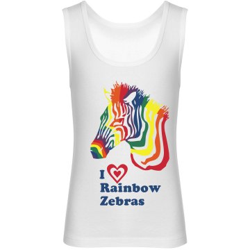 I Heart Rainbow Zebras Youth Bella Girl 1x1 Rib Tank Top