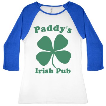Paddy's Irish Pub Junior Fit Bella 1x1 Rib 3/4 Sleeve Raglan Tee