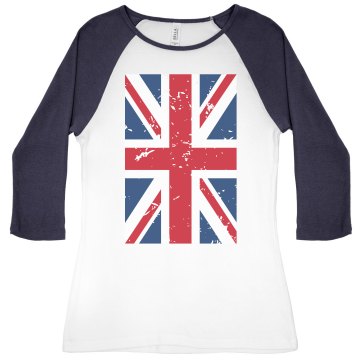 UK Flag Junior Fit Bella 1x1 Rib 3/4 Sleeve Raglan Tee