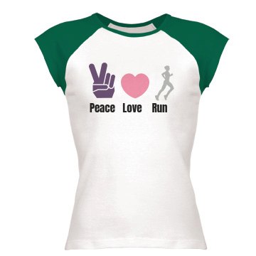 Peace Love Run Junior Fit Bella 1x1 Rib Cap Sleeve Raglan Tee