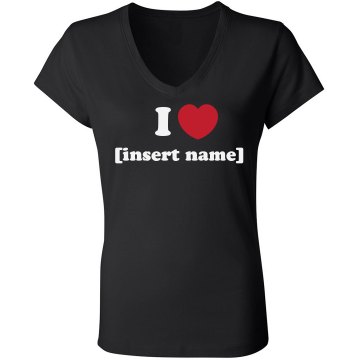 I Heart [insert name] Junior Fit Bella Sheer Longer Length Rib V-Neck Tee 