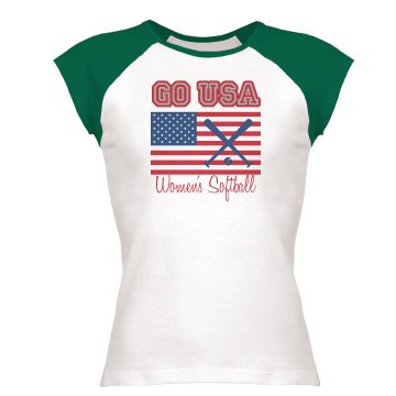USA Softball Junior Fit Bella 1x1 Rib Cap Sleeve Raglan Tee