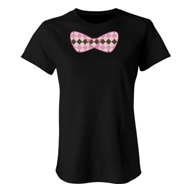 Brown & Pink Bow Tie Junior Fit Bella Crewneck Jersey Tee