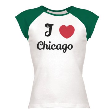 I Love Chicago Ringer Junior Fit Bella 1x1 Rib Ringer Tee