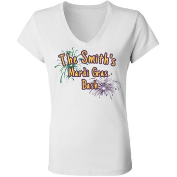 Mardi Gras Bash Junior Fit Bella Sheer Longer Length Rib V-Neck Tee 