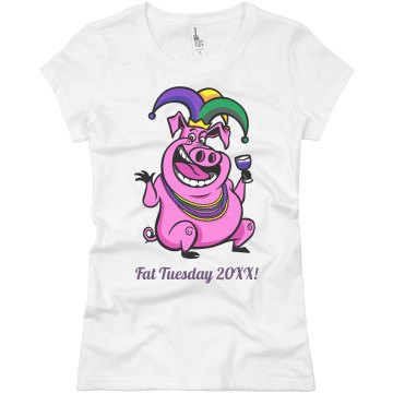 Mardi Gras Party Pig Junior Fit Basic Bella Favorite Tee