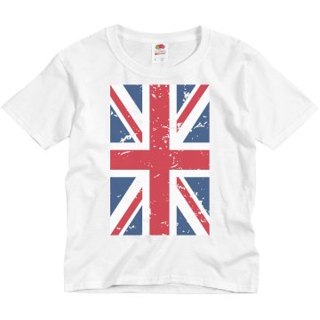 UK Flag Distressed T Youth Basic Gildan Ultra Cotton Crew Neck Tee