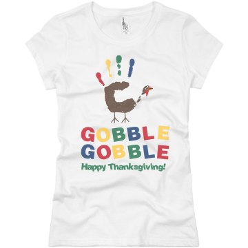 Thanksgiving Turkey Hand Junior Fit Basic Bella Favorite Tee