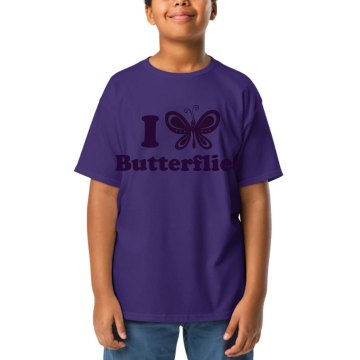 I Love Butterflies Youth Gildan Ultra Cotton Crew Neck Tee