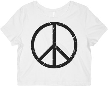 Distressed Peace Sign Junior Fit Bella Sheer Longer Length Rib Tank Top