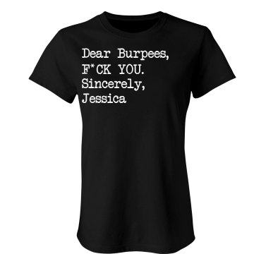 Jessica Hates Burpees Junior Fit American Apparel Fine Jersey Tee