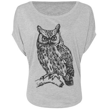 Owl Graphic Top Misses Bella Flowy Draped Sleeve Dolman