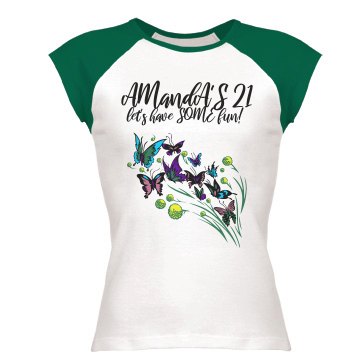 Amanda's 21 Junior Fit Bella 1x1 Rib Cap Sleeve Raglan Tee