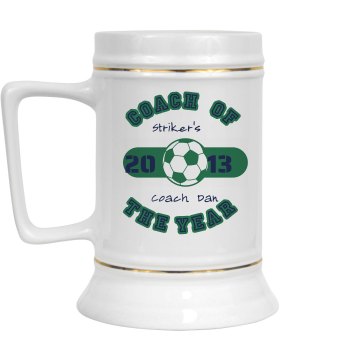 Coach Of The Year 28oz Gold Trim Ceramic Stein