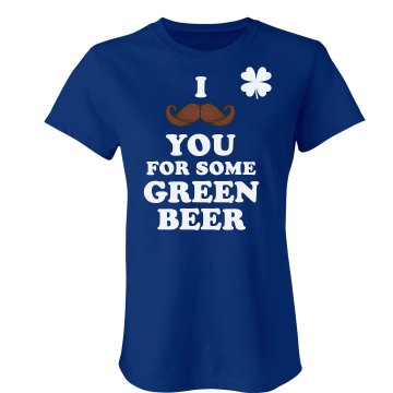 Mustache for Green Beer Junior Fit American Apparel Fine Jersey Tee