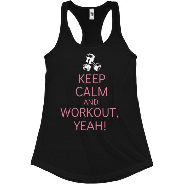 Keep Calm And Workout Junior Fit Bella Sheer Longer Length Rib Racerback Tank Top