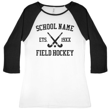 I Love Field Hockey Junior Fit Bella 1x1 Rib 3/4 Sleeve Raglan Tee