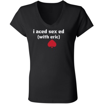 I Aced Sex Ed with Eric Junior Fit Bella Sheer Longer Length Rib V-Neck Tee 