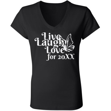 Live, Love, Laugh Junior Fit Bella Long Sleeve Sheer Longer Length Rib V-Neck Tee
