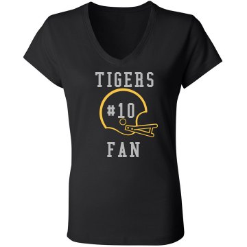 Tigers Fan Rhinestones Junior Fit Bella Sheer Longer Length Rib V-Neck Tee 