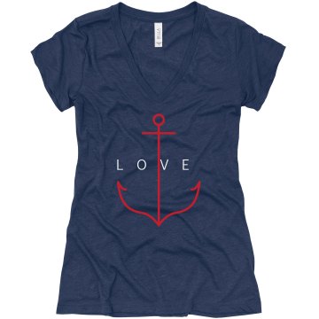 The Anchor of Love Junior Fit Bella Triblend Deep V Neck Tee