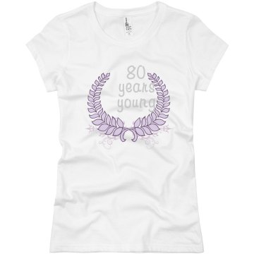 80 Years Young Rhinestone Junior Fit Basic Bella Favorite Tee