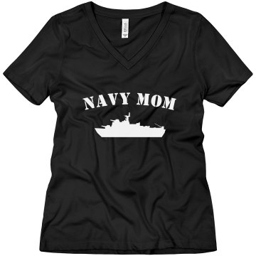 Navy Mom Rhinestone Tee Misses Relaxed Fit Anvil V-Neck Tee
