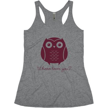 Who Loves You Owl Junior Fit Bella Triblend Racerback Tank
