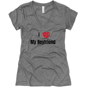 I Heart My BF Distressed Junior Fit Bella Triblend Deep V Neck Tee