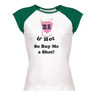 21 & Hot  Junior Fit Bella 1x1 Rib Cap Sleeve Raglan Tee